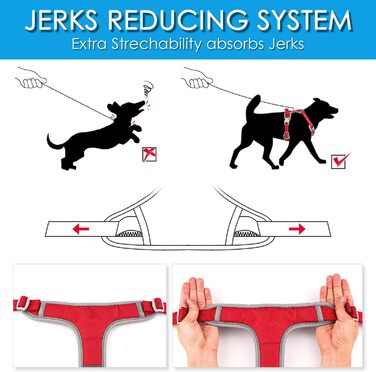 Шлейка для собак ThinkPet No-Pull, дихаюча, для малих, середніх та великих собак, регульована, м'яка, для прогулянок, безпечна, з контролем, з підкладкою, світловідбиваюча, червона, з повідком 150 см, розмір M