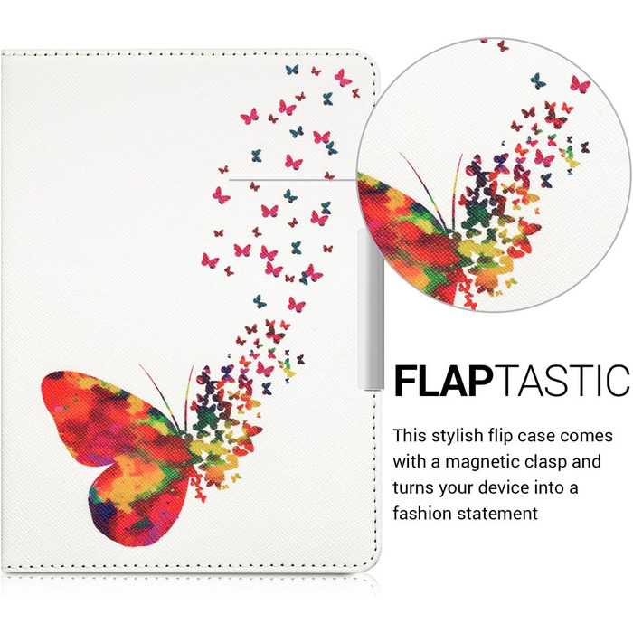 Чохол-книжка kwmobile для Tolino Vision 1/2/3/4 HD - Чохол для eReader з малюнком метеликів, рожево-білий