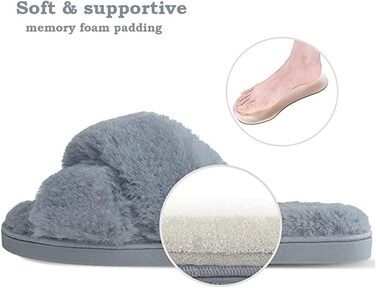 Тапочки жіночі зимові з плюшу, теплі, з антиковзким покриттям, зручні, пухнасті, сірі, 39/40 EU