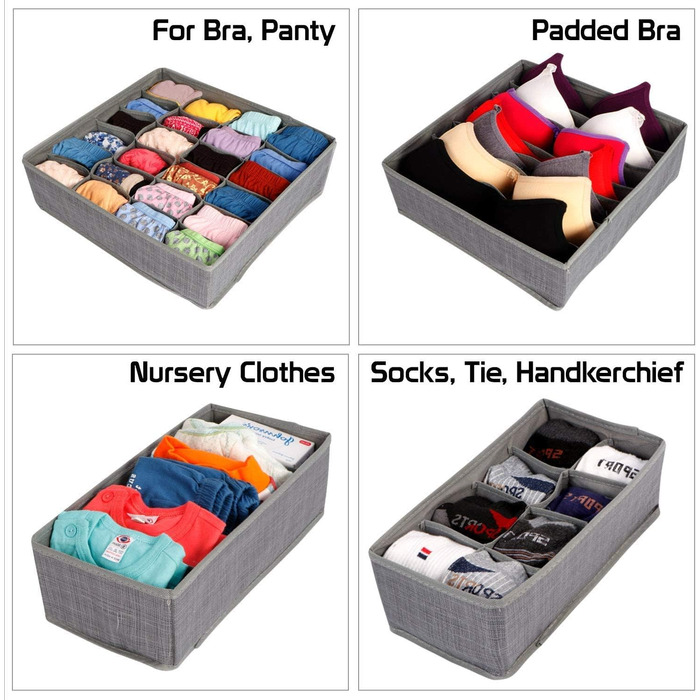 Styleys Set of 4 Foldable Storage Boxes, Drawer Dividers, Odorless Interior Lining, Storage Boxes, Closet Organizer, Under-Bed Organizer for Clothes, Shoes, Underwear, Bras