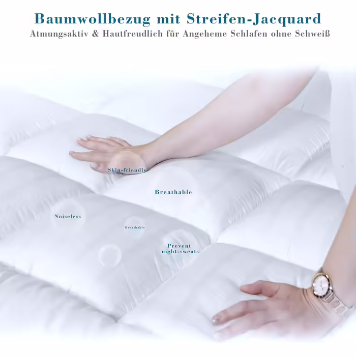 Threads For Bed® Premium Plush Mattress Topper 140x190 cm, Soft Topper Mattress Pad with 100% Cotton Fabric, Quilted Mattress Protector with Padding for Support & Protection from Dirt