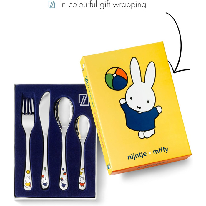 Дитячий столовий набір Miffy, 4 шт., нержавіюча сталь, сріблястий, 21.5 x 15.5 x 2.5 см