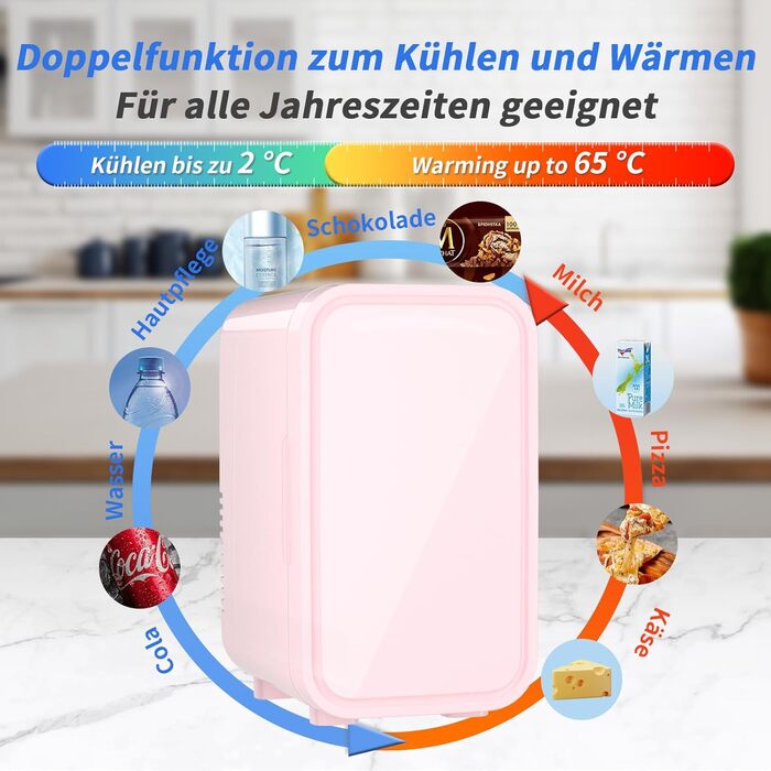 YASHE Mini Fridge - 6 Liter / 8 Cans - Portable Thermoelectric Cooler - Pink