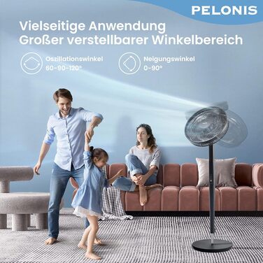 Турбовентилятор PELONIS з пульт дистанційного керування, дисплеєм, 3D циркуляцією, 36.5dB, 10м повітряний потік, регульована висота 60/111см, 4 режими з таймером, знімний захист, поворотний, 76см, оранжевий