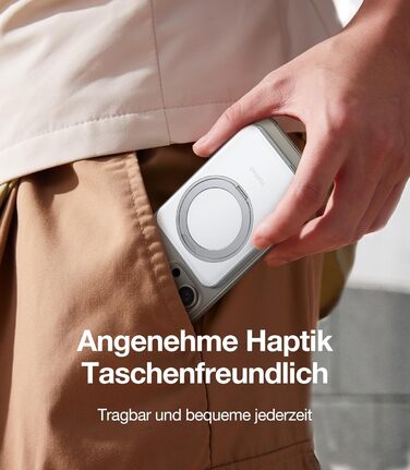 Портативний зарядний акумулятор TORRAS MagSafe 5000mAh з кільцем для iPhone 16/15/14/13/12. Бездротова зарядка, USB-C, швидка зарядка, білий