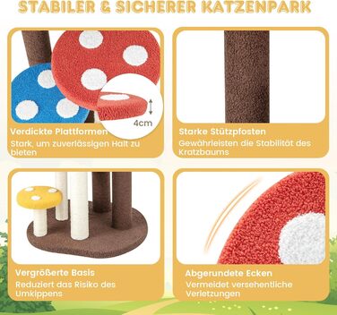 Дерев'яний кігтечка для котів Costway з печерками та ігровим м'ячиком, 60x65x94 см