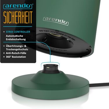 Електричний чайник Arendo з регулюванням температури (45°C-100°C), 1.5 л, з подвійними стінками, без BPA, з функцією підтримання тепла, зелений