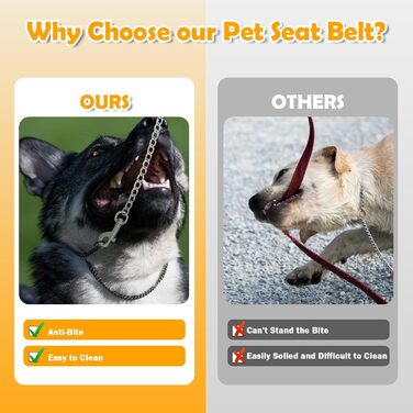 Нашийник для собак з ланцюгом, 53 см, автомобільний ремінь безпеки для собак, нержавіюча сталь 304, нашийник для собак, безпечний для маленьких/великих собак, котів