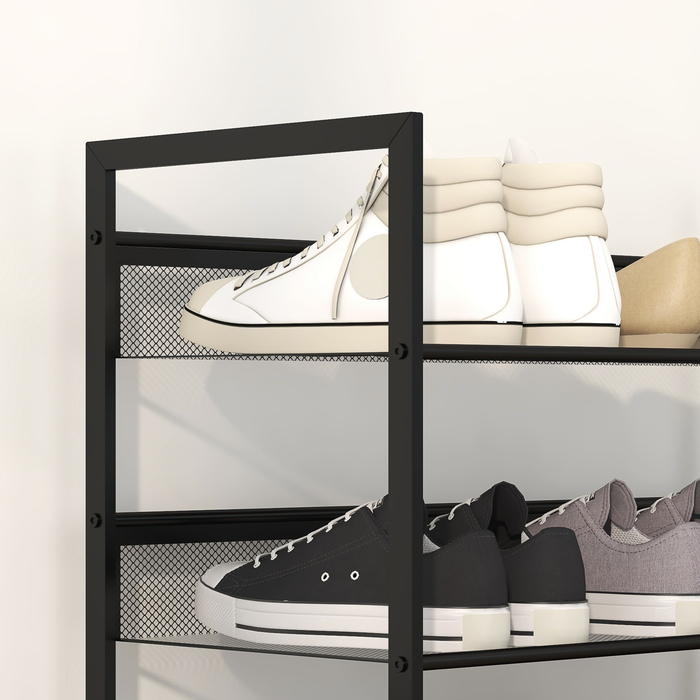 HOMCOM Small Shoe Rack Shoe Storage Shoe Stand Tall and Narrow, 5 Shelves, 72 cm x 30 cm x 102 cm, Black | Aosom