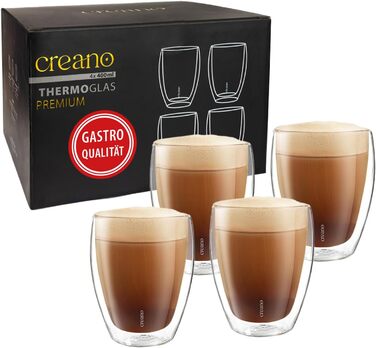 Creano PREMIUM double-walled drinking glasses, 400ml - 4-piece set - Restaurant quality - 100% dishwasher safe - NEW 2024