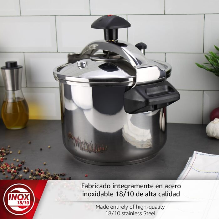 Каструля-скороварка Magefesa Inoxtar 10л з нержавіючої сталі 18/10, індукційна, з поворотним регулятором, 5-шарове дно для здорового приготування їжі