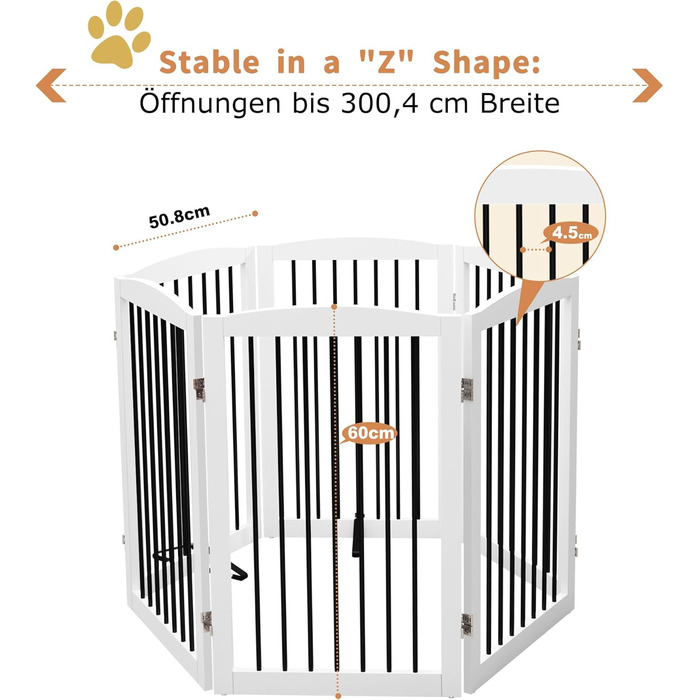 Захисний бар'єр для собак, перегородка для собак у квартиру без свердління, металева та дерев'яна, самостійна, перегородка для собак, ворота для собак, захисний бар'єр для собак, складна біла перегородка, 4 панелі, захист дверей, 24 дюйми * 4 (24 дюйми * 