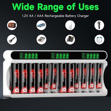 Зарядний пристрій IMREN для акумуляторів NiMH/NiCD з LCD-дисплеєм, 12 слотів (AA/AAA)