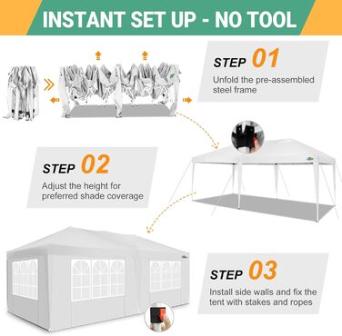 COBIZI Pop-up Pavilion 3x3, Folding Pavilion 3x3 Waterproof, Stable, Winterproof |8X Pegs|4X Wind Rope|UV Protection 50+|High Density Tarpaulin| Pavilion Foldable 3x3m Party Tent Foldable Pavilion 3x3 Garden Pavilion (White, 3x6m with 6 Side Walls)