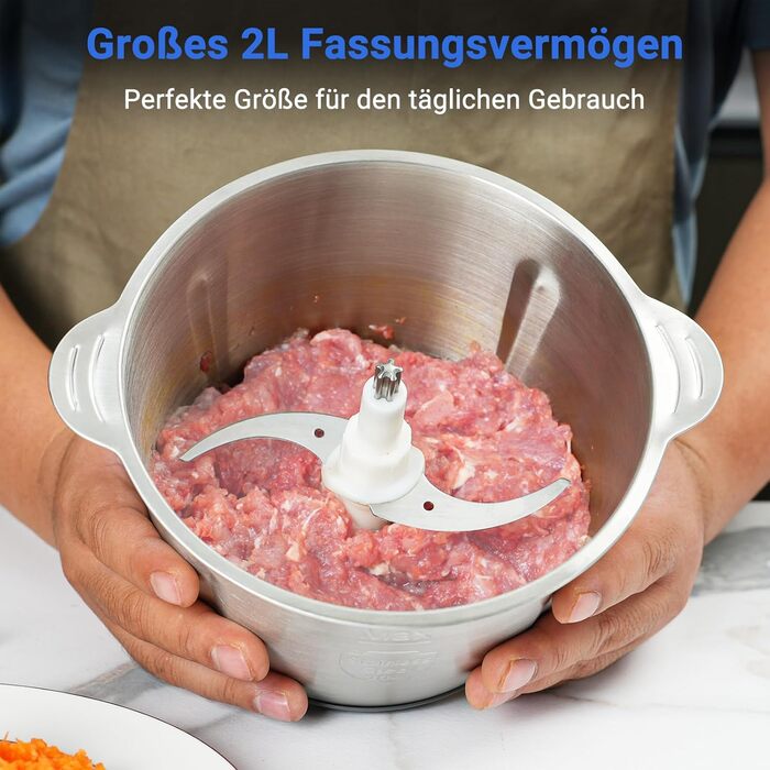 М'ясорубка електрична AMZCHEF для дому з 3 насадками, пристроєм для ковбас та набором кубе | Ідеально для фаршу, ковбасок та домашньої кухні (Сірий)