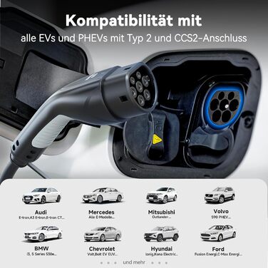Кабель для зарядки електромобіля EVDANCE Type 2 Schuko 6.1м 3.68kW з OLED дисплеєм 6-16A для PHEV/EV - Чорний