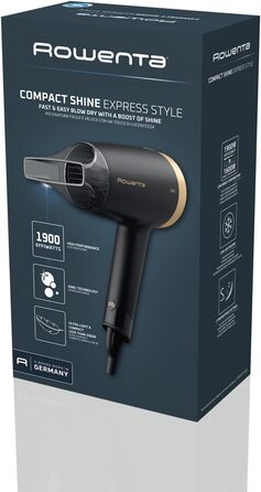 Фен Rowenta Express Style CV1811: 1900 Вт, іон-технологія, холодний струмінь, компактний дизайн, чорний/золотий