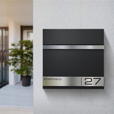 Поштова скринька Metzler Premium Stencil Anthrazit з газетницею та табличкою для імені - настінна, нержавіюча сталь V2A з порошковим покриттям RAL 7016