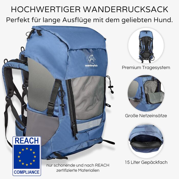 Трекінговий рюкзак Hunderrucksack до 12 кг, розмір M, блакитний колір - преміум рюкзак для піших прогулянок з регульованою спинкою та багажним відділенням