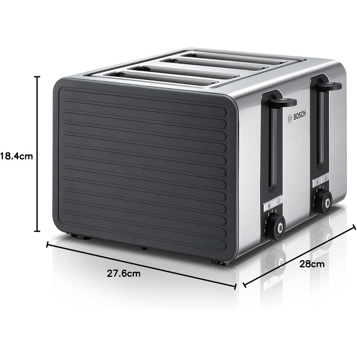 Bosch 4-Slice Toaster TAT7S45, with automatic shut-off, with defrost function, ideal for 4 slices of toast, 1800 W, stainless steel/grey Single