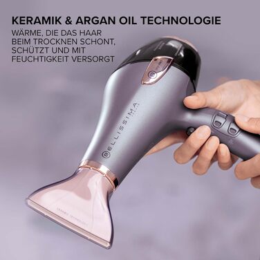 Професійний фен Bellissima Ceramic&Argan Oil з керамічним покриттям та олією аргану, 2300 Вт, іонізація, холодний обдув, 3 режими, 2 насадки, дифузор