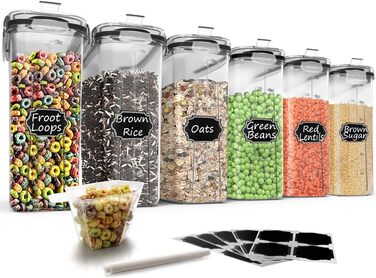 Wildone Muesli Container Set made of Plastic, 6 Large (16.9 Cups, 384 ml), Airtight Food Storage Containers – Leakproof, BPA-Free Muesli Dispenser | Flour, Dry Food with Black Lid