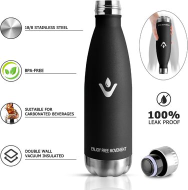 Термос-пляшка 750 мл, з нержавіючої сталі, BPA-Free, для спорту, подорожей, дітей, на відкритий простір, термоізоляція, витримує газовані напої, чорний, темно-зелений