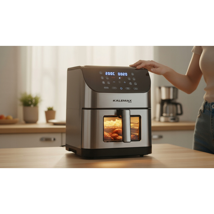 Аерофритюрниця KALEMAX без олії, 8 л, 1800 Вт, срібляста