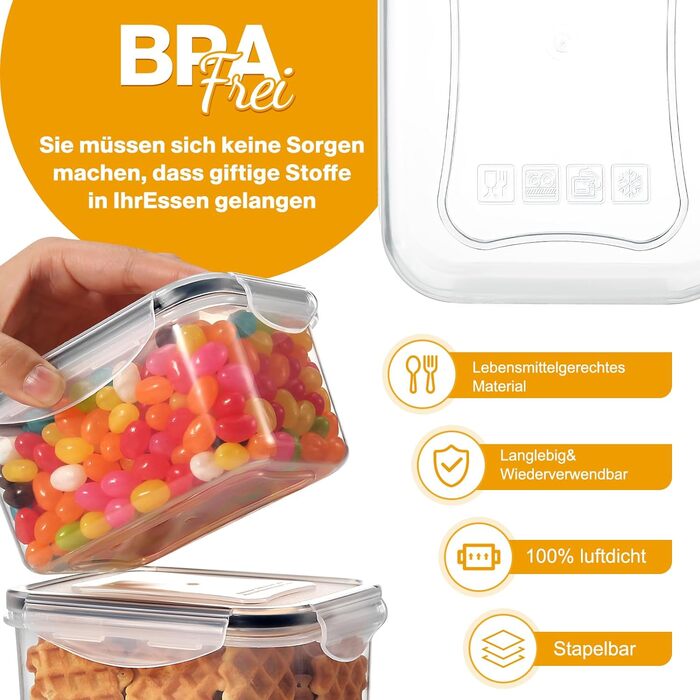 Контейнери для зберігання YASHE 24 шт. з кришкою, герметичні, BPA-free, для сухих продуктів, мюслі, борошна та цукру