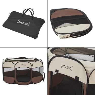 Клітка-забіг для собак Telford en.casa, 58x114x114 см, коричнево-кремовий, для внутрішнього та зовнішнього використання