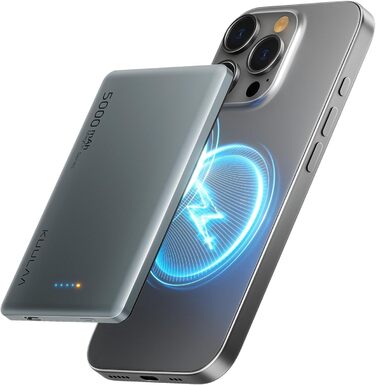 Powerbank Kuulaa Magsafe 5000mAh PD 20W, Slim, 8mm, Бездротовий, для iPhone 15/14/13/12, Темно-сірий