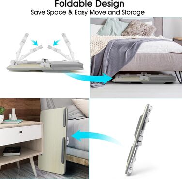 Стіл для ноутбука в ліжко, регульований, з ящиком, 60 x 34 см, бежевий