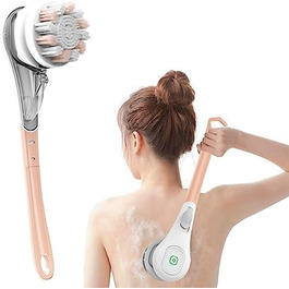 6-in-1 Electric Back Brush, Shower Brush with 6 Multifunctional Cleaning Heads, Body Brush 360° Rotation, IPX7 Waterproof 3 Speed Spin Cleaning Brush for Men Women (Pink)
