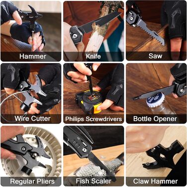 Набір інструментів RoverTac: подарунок для тата, 12-в-1 мультитул, молоток, ліхтарик, універсальний ніж у подарунковій коробці