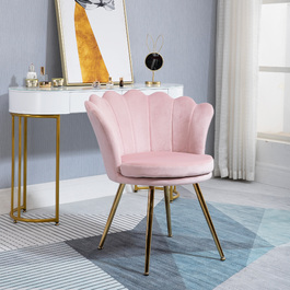 HOMCOM Armchair Living Room Relaxer Lounge Chair with Lotus Shape Upholstered Armchair with Metal Legs, Velvet Look, Single Armchair for Bedroom, Pink | Aosom