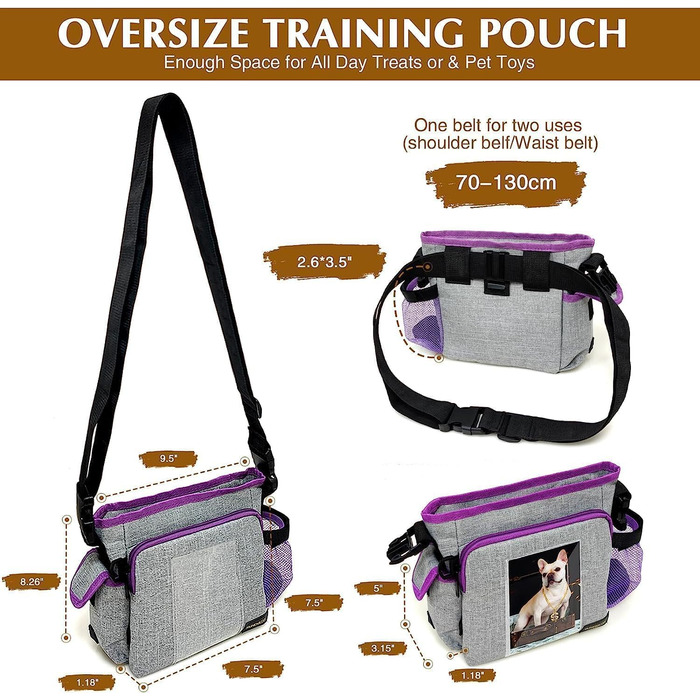 Сумка для ласощів для собак під час тренувань, без рук. Велика сумка для корму з багатьма кишенями, вбудований диспенсер для фекалій та фотосумка, для походів, подорожей на відкритому повітрі