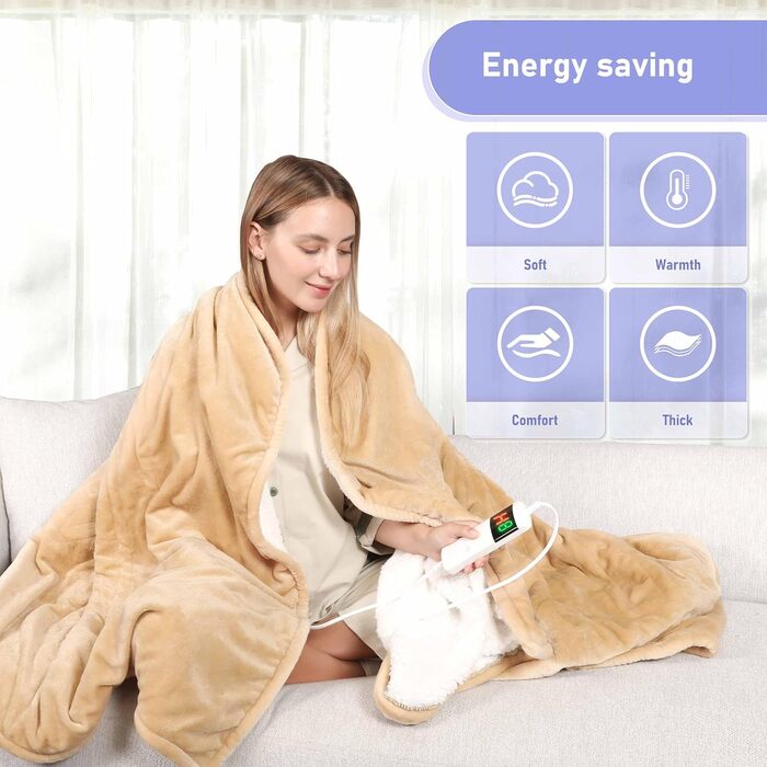 Електрична ковдра Qieryun з автовимкненням, 130x180 см, 10 режимів нагріву, таймер, захист від перегріву, флісова, для дому та офісу (Хакі, 150 x 180 см)