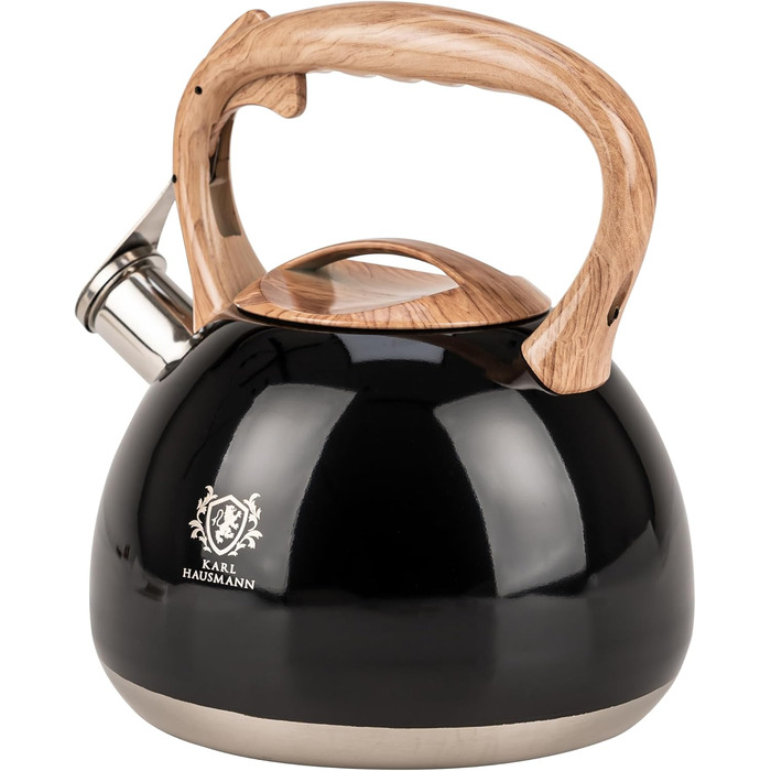 Чайник електричний KARL HAUSMANN Induktion 3L з автоматичним свистком - нержавіюча сталь, для індукційних, газових та електричних плит (Чорний)