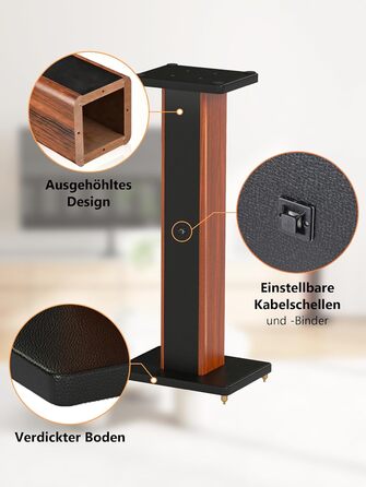 Стійки для колонок Holz Braun Schwarz, 70 см - Преміум підставки для домашнього кінотеатру та студії з прихованою проводкою