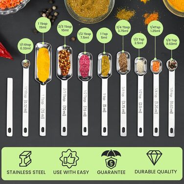 Durable Measuring Spoons, Stainless Steel and Stainless Steel, Measuring Cup Set – 17-Piece Nesting Kitchen Measuring Set with Engraved Markings