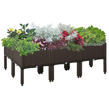 Outsunny Raised Garden Bed 6-Piece Planter Box Rattan-Look with Drainage Holes DIY Brown 40x40x44cm for Garden & Balcony