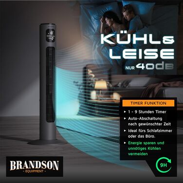 Brandson ECO Tower Fan - Silent DC Motor, 12 Speed, Remote Control, Timer, Energy Efficient, Cool Grey