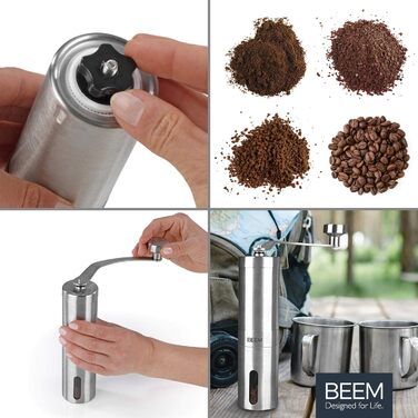Ручна кавомолка BEEM GRIND-2-GO, 40 г, конічний жорн, безступеневе регулювання помолу, нержавіюча сталь, бавовняний мішечок