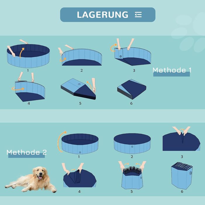 PawHut Dog Bathtub Dog Pool Bathtub Swimming Pool Water Pool for Dogs 120 x 30 cm (Light Blue + Dark Blue, 140 x H30 cm)
