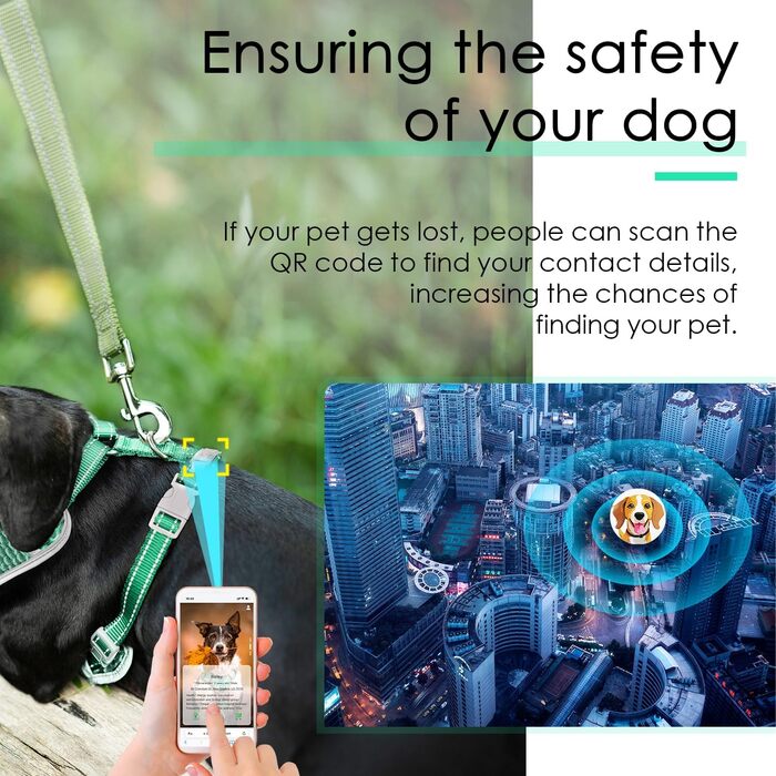 Відбиваюча нашийник для собак ThinkPet з Air-Mesh, QR-кодом, для цуценят та собак середніх розмірів, блакитно-зелений, 