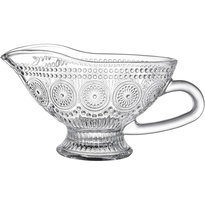 Kingrol 2-Piece 9.5 oz Sauce Dishes for Serving Sauces, Salad Dressings, Syrup, Coffee, Milk, Glass Pitchers with Embossed Vintage Design