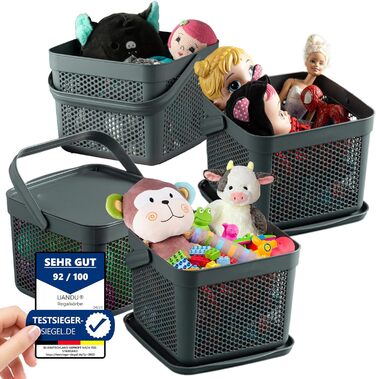 Набір кошиків для зберігання з кришкою 5 л x4 Uandu, органайзер для іграшок, білизни, ванної, кухні, антрацит