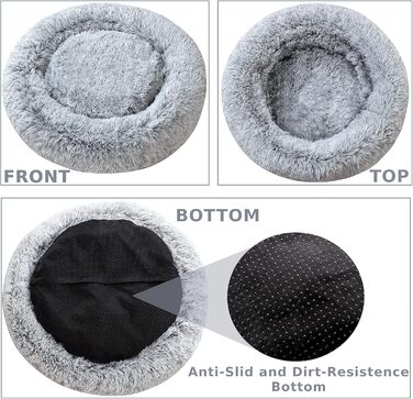 Крісло-гніздо для собак XXXL, кругле, знімний, пральний чохол, анти-тривожне, штучне хутро, м'яке, комфортне, пухнасте ліжко для домашніх тварин (115 см, сірий)