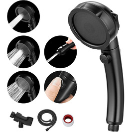 MIAOHUI Modern Handheld Showerhead with On/Off Switch, High-Pressure Showerhead with Handheld, 3 Spray Settings, Detachable Showerhead with Hose, Adjustable Angle Shower Holder (Brushed Nickel) (Black)