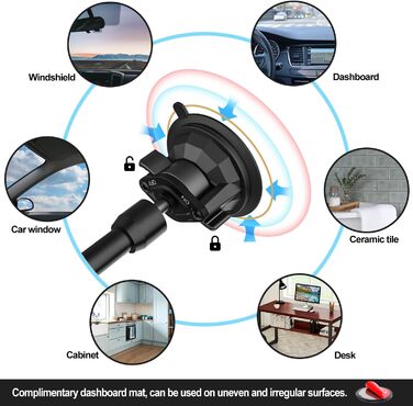 Універсальний тримач для планшета та смартфона на торпедо або лобове скло для авто та вантажівок, посилений металевий кронштейн з присоскою, підтримує пристрої від 4 до 12.9 дюймів (iPad, Samsung Galaxy, Lenovo, iPhone)